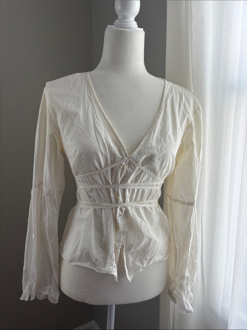Stefanel Cream V-Neck Wrap-Style Blouse